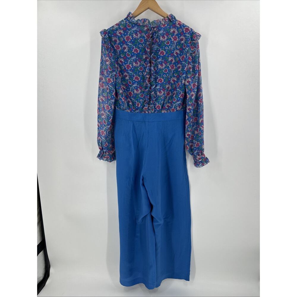 Boden Melody Silk Blend Jumpsuit Womens Size 4 Blue Floral Ruffle - Picture 6 of 15